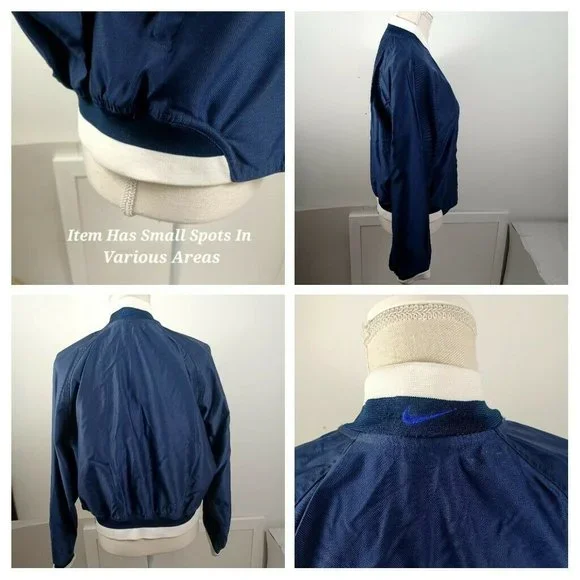 Vintage Nike Nylon Jacket Youth Large 12-14 Blue & White -Zip Up -Logo -90s